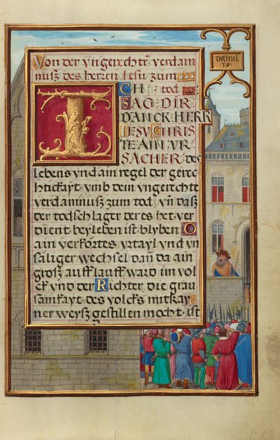 Rand mit dem Volk, das Daniel von Cyrus fordert door Simon Bening