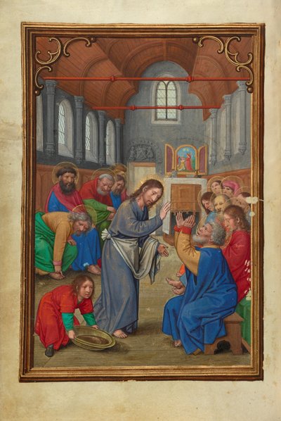 Christus wast de voeten van de apostelen door Simon Bening