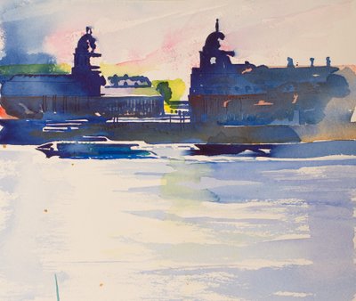 Greenwich vanaf Isle of Dogs, 2016 (aquarel) door Simon Fletcher