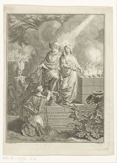 Allegorische titelpagina met aartsvader Abraham en Waarheid door Simon Fokke