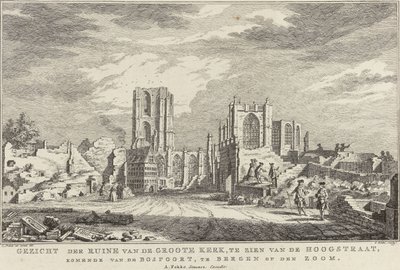 Ruïne van de Grote Kerk van Bergen op Zoom, 1748 door Simon Fokke