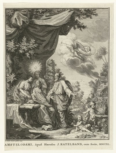 Schrijver omringd door allegorische figuren door Simon Fokke