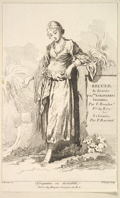 Afrikaanse vrouw in ochtendjas, uit Verzameling van diverse buitenlandse figuren door Simon Francois Ravenet