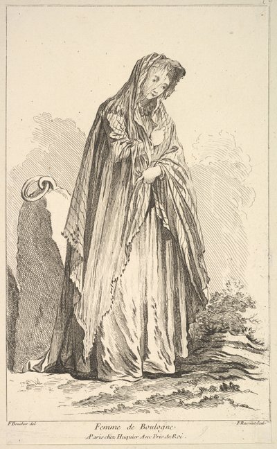 Vrouw uit Boulogne, uit Recueil de diverses figuren étrangères uitgevonden door F. Bo..., 18e eeuw door Simon Francois Ravenet