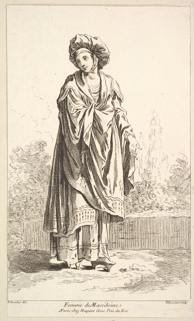 Vrouw uit Macedonië, uit Recueil de diverses figuren étrangères Inventées par F. B..., 18e eeuw door Simon Francois Ravenet