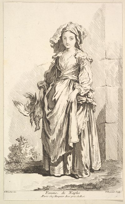 Vrouw uit Napels, uit Recueil de diverses figures étrangères door Simon Francois Ravenet