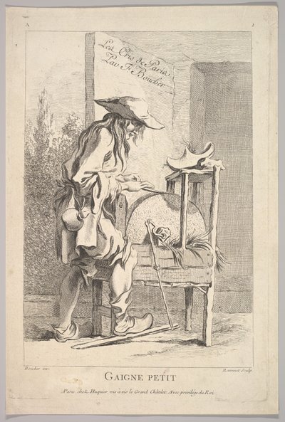 Frontispice: Gaigne Petit, uit Le Cris de Paris, plaat 1, 18e eeuw door Simon Francois Ravenet