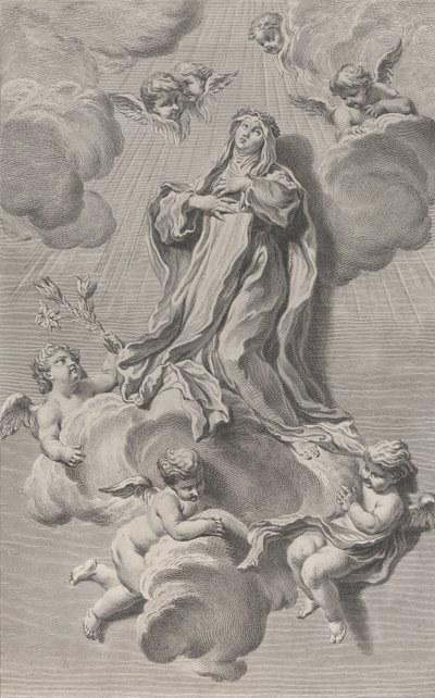 De Extase van Sint Catharina van Siena, knielend op een wolk gedragen door engelen, 1729-40 door Simon Francois Ravenet