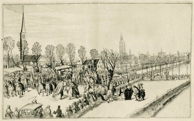 Aankomst van de vijf Spaanse ambassadeurs te Rijswijk, februari 1608 door Simon Frisius