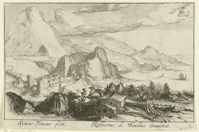 Berglandschap met bebouwing door Simon Frisius