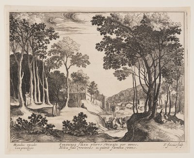 Christus geneest de bloedige vrouw, uit Landschappen met scènes uit het leven van Christus door Simon Frisius