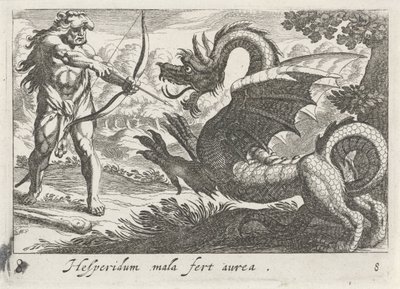 Hercules doodt de draak Ladon door Simon Frisius