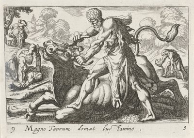 Hercules in gevecht met Acheloüs door Simon Frisius
