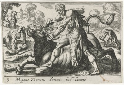 Hercules in gevecht met Acheloüs door Simon Frisius