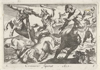 Hercules in gevecht met de centauren door Simon Frisius