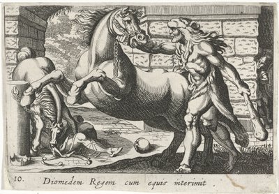 Hercules temt de paarden van Diomedes door Simon Frisius