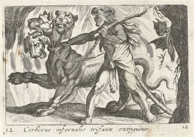 Hercules vangt Cerberus door Simon Frisius