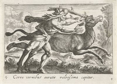 Hercules vangt de hinde van Cerynea door Simon Frisius