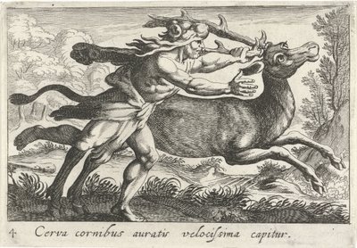Hercules vangt de hinde van Cerynea door Simon Frisius