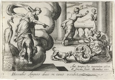 Jonge Hercules wurgt twee slangen door Simon Frisius