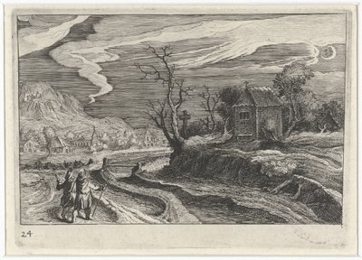 Landschap bij nacht door Simon Frisius