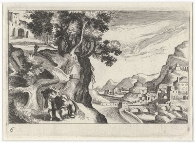 Landschap met Juda en Tamar (Zuid-Europese landschappen, Topographia variarum regionum) door Simon Frisius