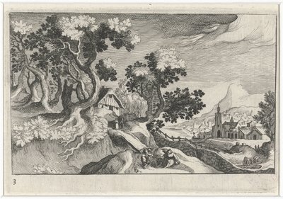 Landschap met enkele gebouwen door Simon Frisius