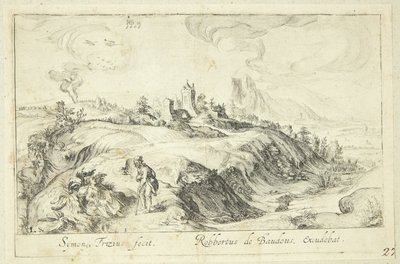 Landschap met man en vrouw door Simon Frisius