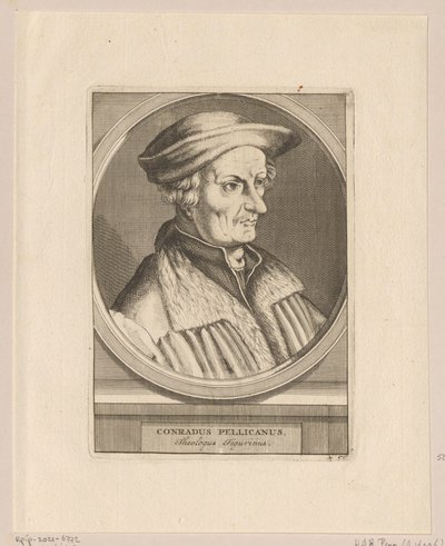Portret van Conrad Pellican door Simon Frisius