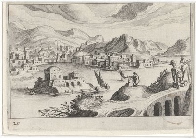 Stadsgezicht in een rivierdal door Simon Frisius