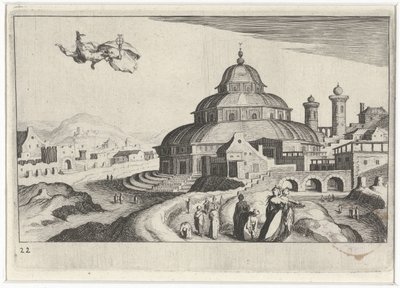 Stadsgezicht met Mercurius door Simon Frisius