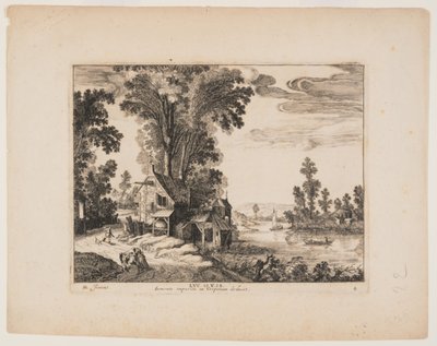 De Samaritaan nadert de herberg, uit Landschappen met het verhaal van de barmhartige Samaritaan door Simon Frisius