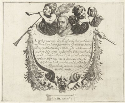 Titelprent voor de begrafenisoptocht van Johann Albrecht, graaf van Solms, 1623 door Simon Frisius