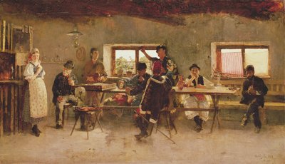 Feestvierders in een kroeg, 1888 door Simon Hollosy