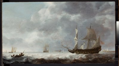 Zeegezicht, een briesje bij een Nederlandse haven, c.1640 door Simon Jacobsz. Vlieger