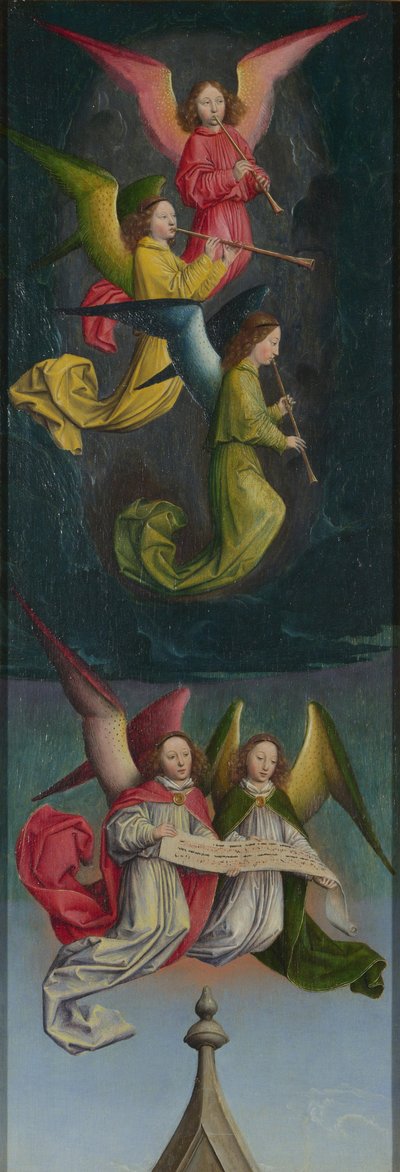 Een koor van engelen van het St. Bertin Altaarstuk, ca 1459 door Simon Marmion