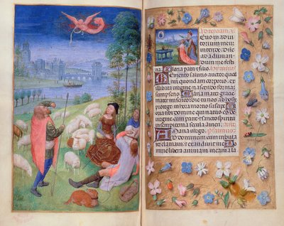 De Aankondiging aan de Herders, uit de Huth Getijden door Simon Marmion