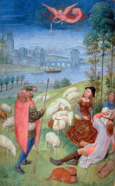 De Aankondiging aan de Herders, uit de Huth Hours, 485-90 (detail) door Simon Marmion