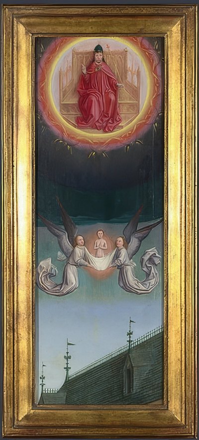 De ziel van de heilige Bertin wordt naar de hemel gedragen (altaarstuk van de abdij St. Bertin) door Simon Marmion