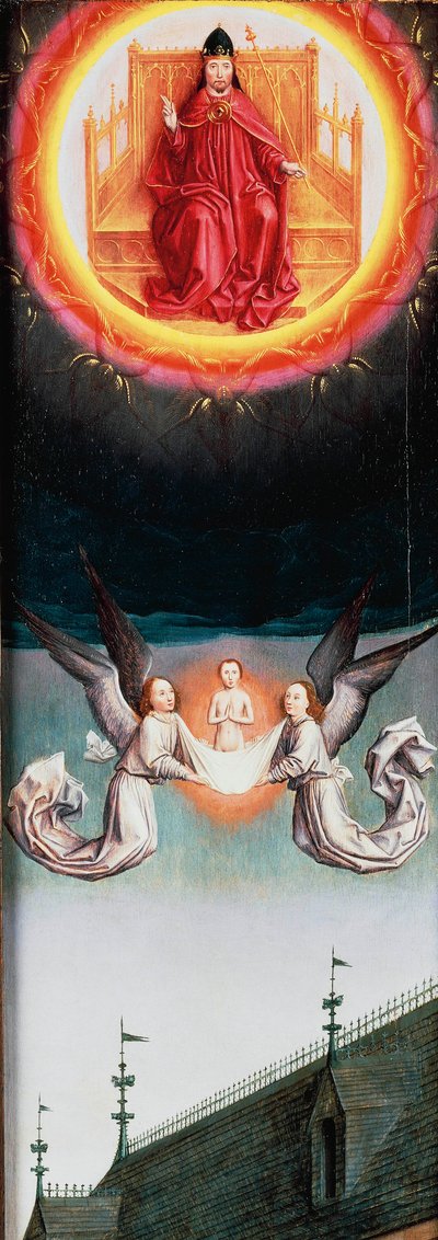 De ziel van St. Bertin stijgt op naar de hemel, fragment van het St. Bertin Altaarstuk, ca. 1459 door Simon Marmion