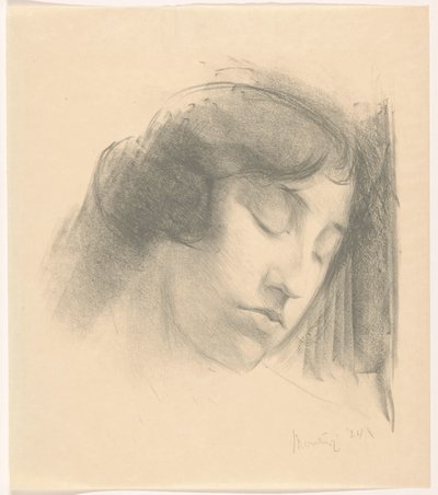 Hoofd van een vrouw met gesloten ogen door Simon Moulijn (signed by artist)