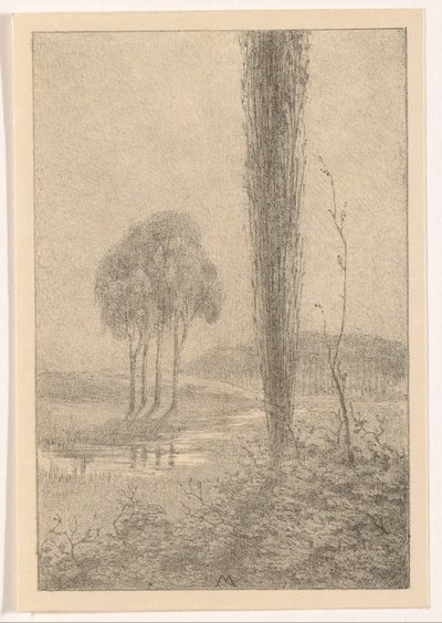 Landschap met bomen en beek door Simon Moulijn