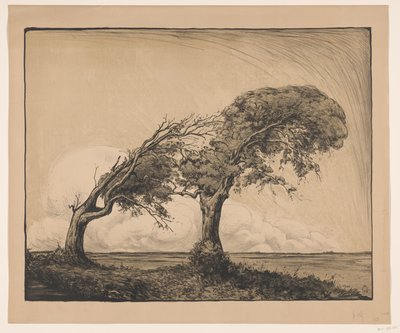 Landschap met twee bomen door Simon Moulijn