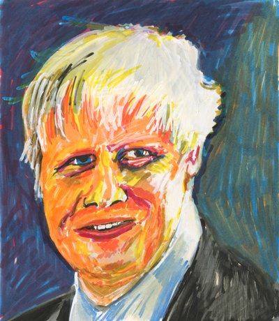 Boris Johnson, 2019 (inkt en acrylverfstiften op papier) door Simon Neville