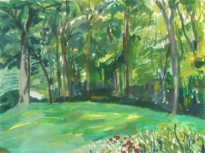 Tuin en moeras, 2018 (aquarel op papier) door Simon Neville