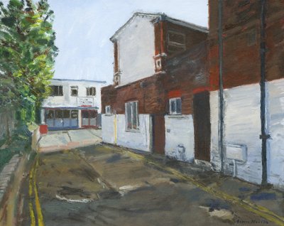 Motorworks, Westgate-on-Sea, 2024 (olieverf op doek) door Simon Neville