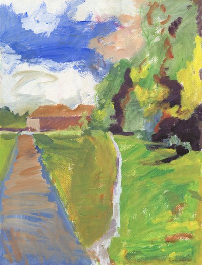 Stoep  binnenweg naar huizen, 2024 (acryl op papier) door Simon Neville