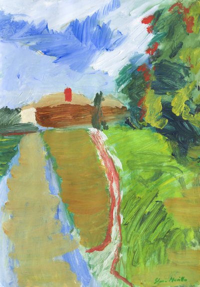 Stoep  binnenweg naar huizen, 2024 (acryl op papier) door Simon Neville