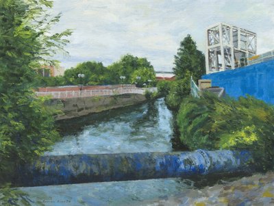 Rivier de Wandle, 2024 (acryl op canvaspaneel) door Simon Neville
