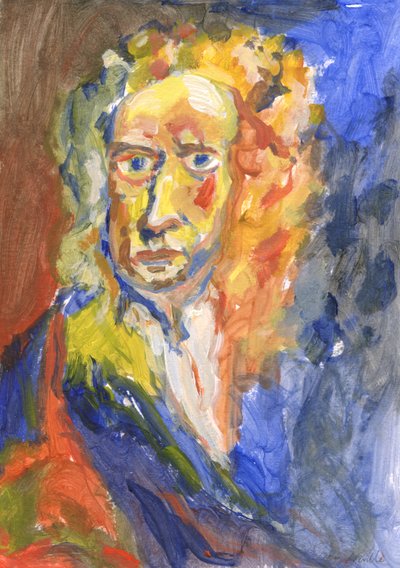 Sir Isaac Newton, 2023 (acryl op papier) door Simon Neville